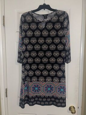 Love Black Midi Dress with Teal & Coral Border